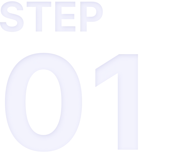 The image displays the text "STEP 01" in bold blue letters on a transparent background.