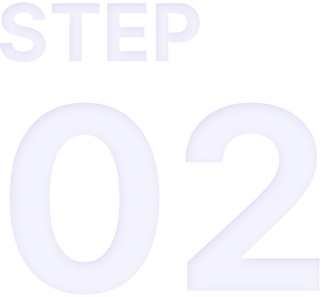 The image displays the text "Step 02" with "02" in large, bold purple numbers, and "Step" in smaller letters above it. The background is plain.