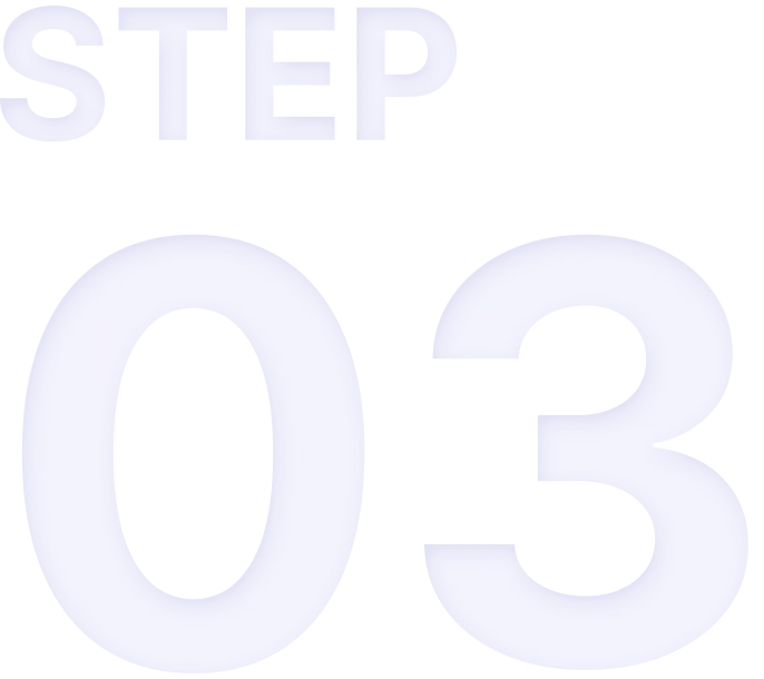 The image shows the text "STEP 03" in large, bold, blue letters on a black background.