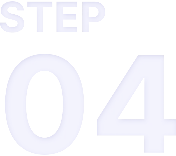 The image displays the text "STEP 04" in bold, blue-purple letters on a white background.