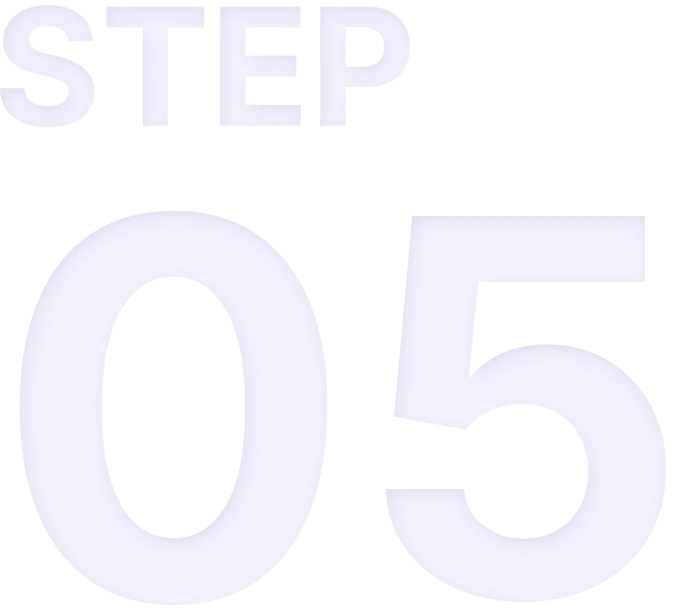 The image shows the word "STEP" in uppercase letters above the number "05," both in bold, purple font.