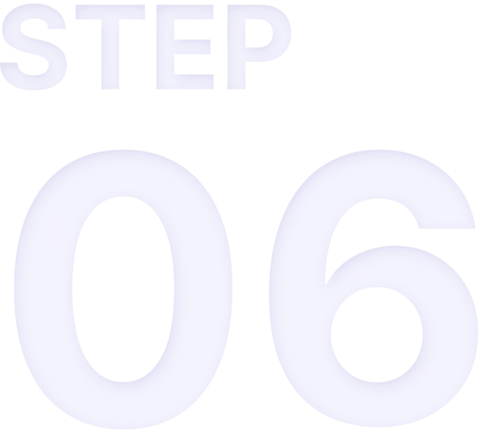 The image displays the text "STEP 06" in large, bold, blue letters on a transparent background.