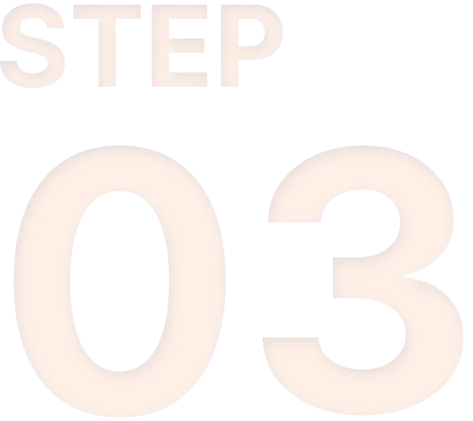 The image shows the number "03" in large, light-colored font with the word "STEP" above it in smaller letters, both set against a black background.